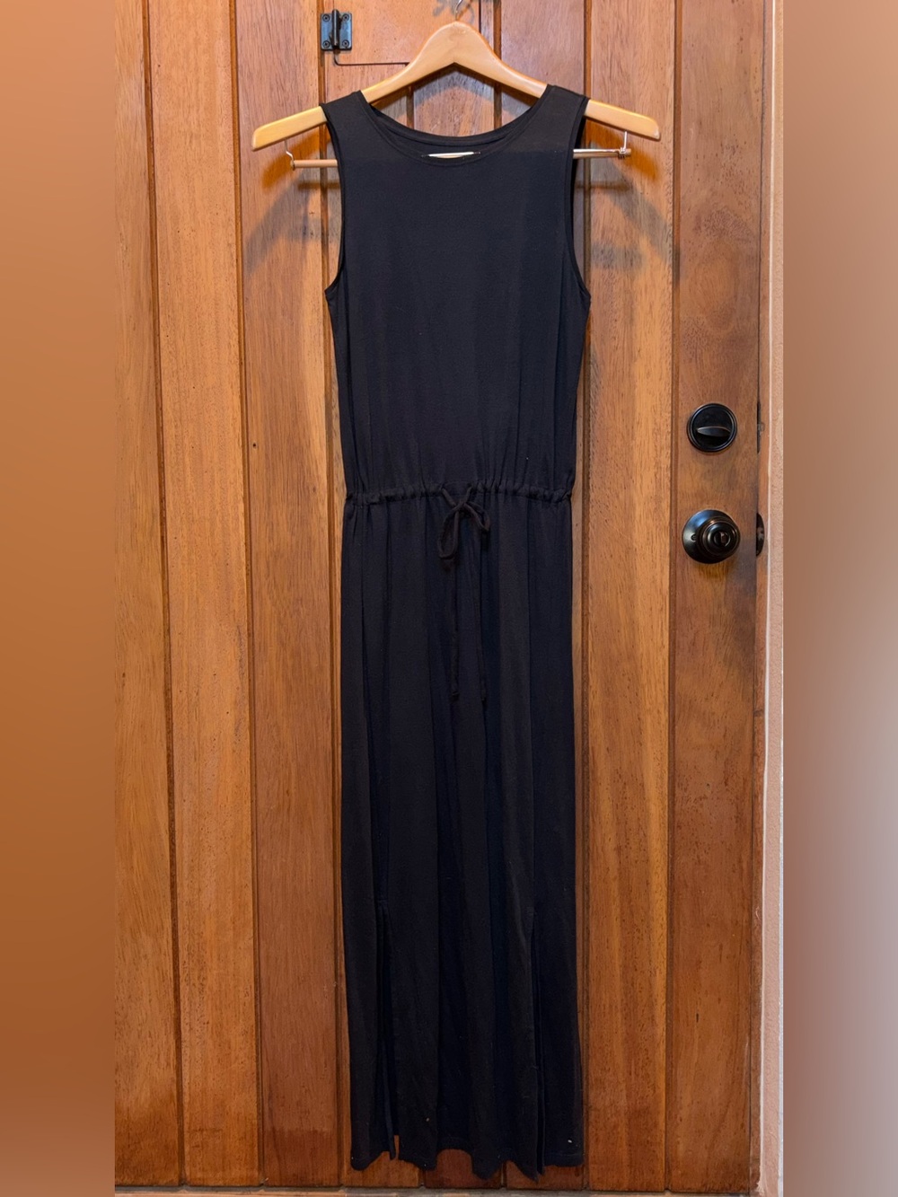 Lands’ End Sleeveless Black Maxi Drawstring Waist Dress